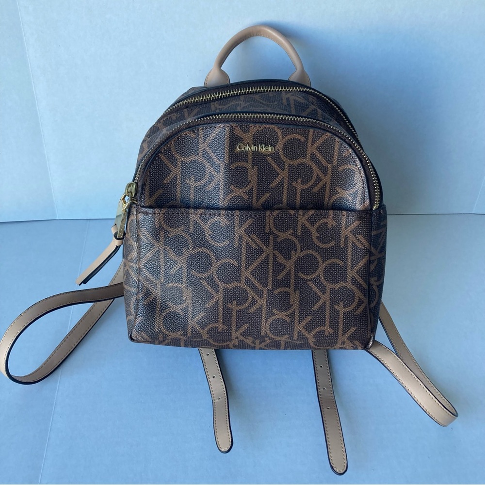 Calvin Klein Brown Monogram Mini Backpack Gold Tone Hardware H7JKJ7CS